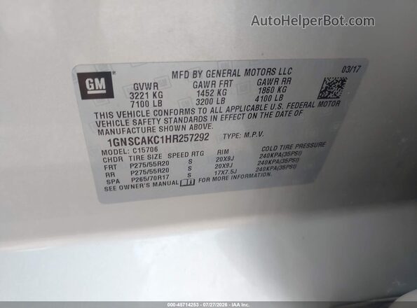 1GNSCAKC1HR257292 2017 CHEVROLET TAHOE Желто-коричневый Вид подкапотного пространства