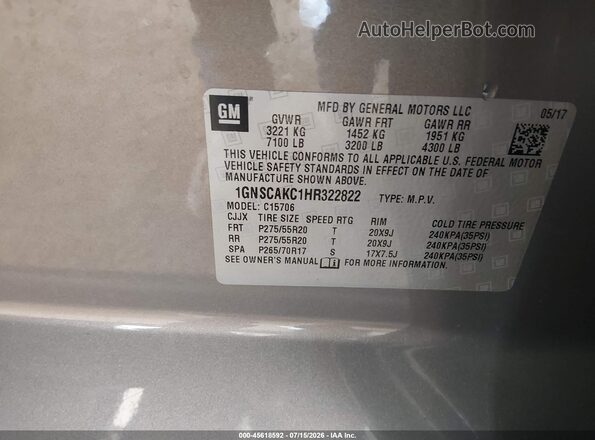1GNSCAKC1HR322822 2017 CHEVROLET TAHOE Золотой Вид подкапотного пространства