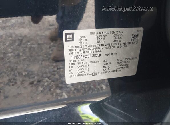 1GNSCAKC2GR454230 2016 CHEVROLET TAHOE Черный Вид подкапотного пространства