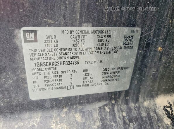 1GNSCAKC2HR334736 2017 CHEVROLET TAHOE Gray VIN կոդի պիտակի տեսք