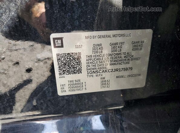 1GNSCAKC2JR175979 2018 CHEVROLET TAHOE Black სალონის 360-გრადუსიანი ხედი