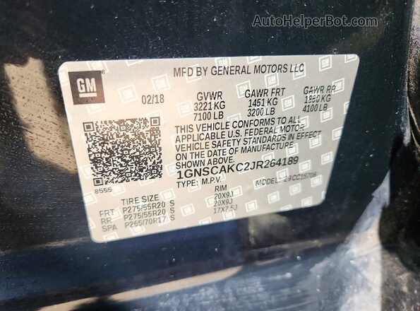 1GNSCAKC2JR264189 2018 CHEVROLET TAHOE Black VIN კოდის სტიკერის ხედი