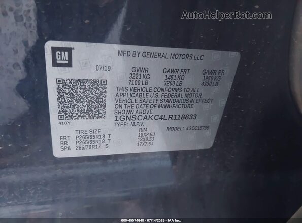 1GNSCAKC4LR118833 2020 CHEVROLET TAHOE Blue Engine compartment view