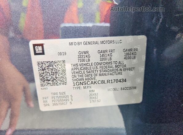 1GNSCAKC8LR170434 2020 CHEVROLET TAHOE Gray VIN sticker view