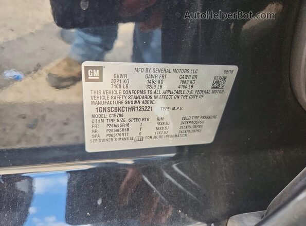 1GNSCBKC1HR125221 2017 CHEVROLET TAHOE Black Widok naklejki z numerem VIN