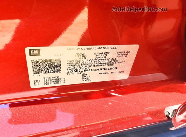 1GNSCBKC1HR351808 2017 CHEVROLET TAHOE Burgundy Շարժիչի բաժամունքի տեսք