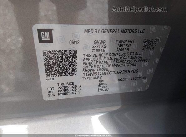 1GNSCBKC1JR385706 2018 CHEVROLET TAHOE Серый Вид подкапотного пространства