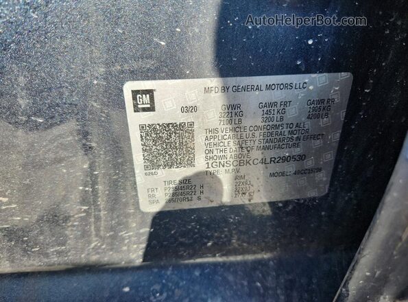 1GNSCBKC4LR290530 2020 CHEVROLET TAHOE Charcoal VIN կոդի պիտակի տեսք