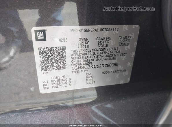 1GNSCBKC5JR268355 2018 CHEVROLET TAHOE Черный Вид подкапотного пространства