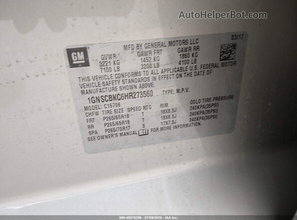1GNSCBKC6HR273560 2017 CHEVROLET TAHOE Золотой Вид подкапотного пространства