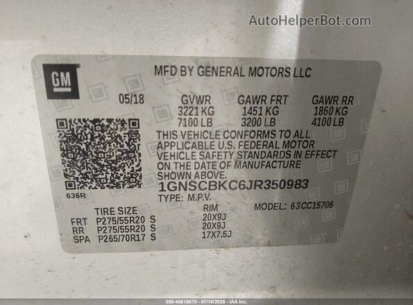 1GNSCBKC6JR350983 2018 CHEVROLET TAHOE Silver Շարժիչի բաժամունքի տեսք