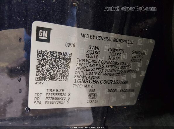 1GNSCBKC6KR167536 2019 CHEVROLET TAHOE Dark Blue Շարժիչի բաժամունքի տեսք