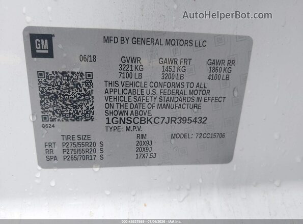 1GNSCBKC7JR395432 2018 CHEVROLET TAHOE White Engine compartment view
