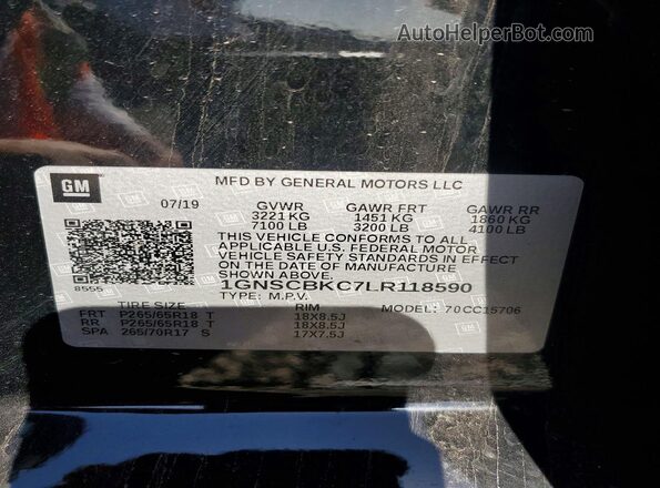 1GNSCBKC7LR118590 2020 CHEVROLET TAHOE Black Vista de la etiqueta del VIN