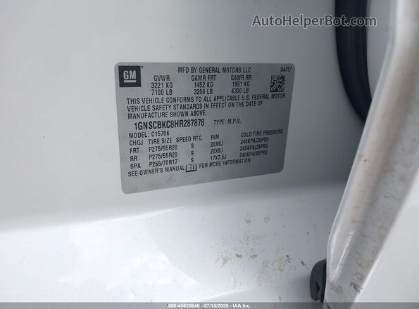 1GNSCBKC8HR287878 2017 CHEVROLET TAHOE White Engine compartment view