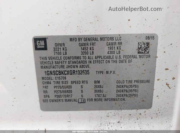 1GNSCBKCXGR132635 2016 CHEVROLET TAHOE White ძრავის განყოფილების ხედი