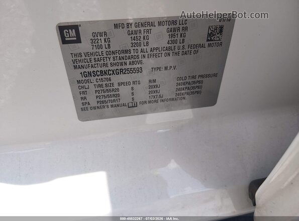 1GNSCBKCXGR255593 2016 CHEVROLET TAHOE White Շարժիչի բաժամունքի տեսք