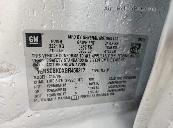 1GNSCBKCXGR460217 2016 CHEVROLET TAHOE Серебряный Вид наклейки с VIN-кодом