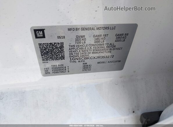 1GNSCBKCXJR353272 2018 CHEVROLET TAHOE White Widok komory silnika
