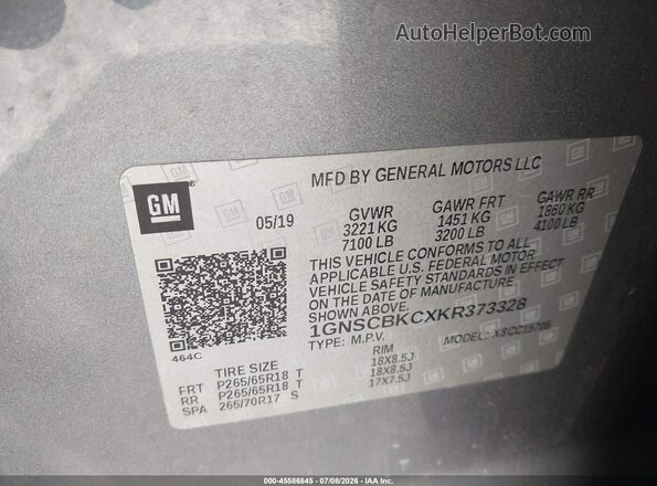 1GNSCBKCXKR373328 2019 CHEVROLET TAHOE Серый Вид подкапотного пространства