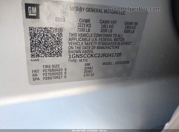 1GNSCCKC2JR241720 2018 CHEVROLET TAHOE Silver Engine compartment view