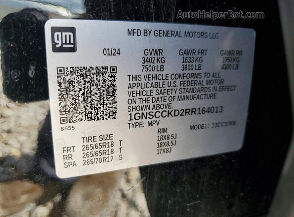 1GNSCCKD2RR164013 2024 CHEVROLET SUBURBAN Черный Вид наклейки с VIN-кодом