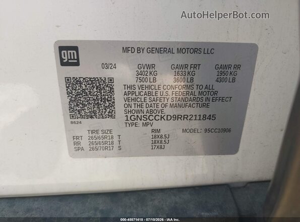 1GNSCCKD9RR211845 2024 CHEVROLET SUBURBAN White Engine compartment view