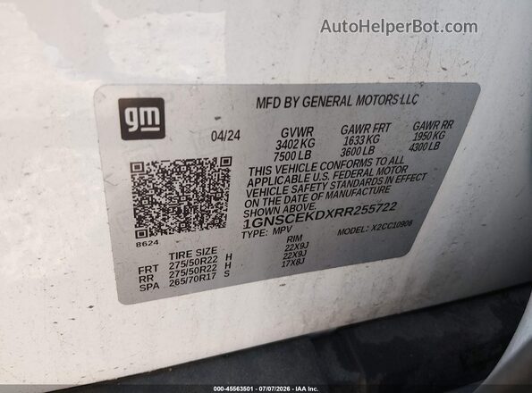 1GNSCEKDXRR255722 2024 CHEVROLET SUBURBAN Белый Вид подкапотного пространства