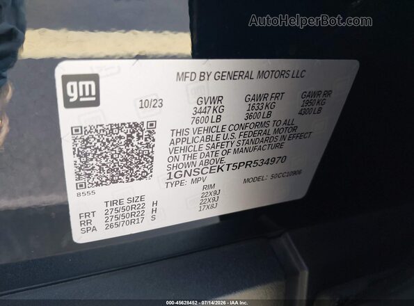 1GNSCEKT5PR534970 2023 CHEVROLET SUBURBAN Black Widok komory silnika