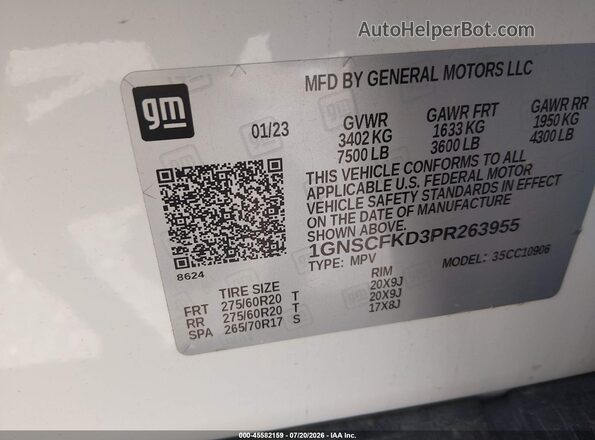 1GNSCFKD3PR263955 2023 CHEVROLET SUBURBAN White Вид підкапотного простору