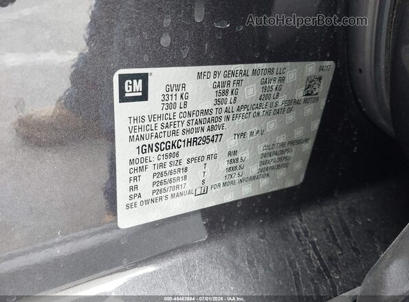 1GNSCGKC1HR295477 2017 CHEVROLET SUBURBAN Gray Vista del compartimento del motor