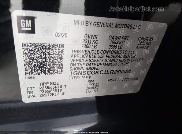 1GNSCGKC1LR269034 2020 CHEVROLET SUBURBAN Black Widok komory silnika