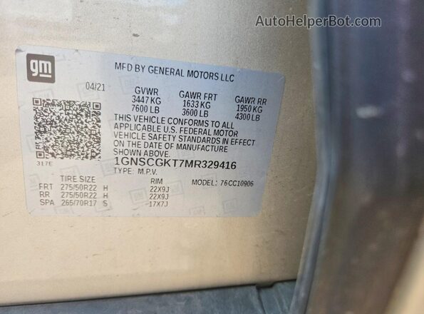 1GNSCGKT7MR329416 2021 CHEVROLET SUBURBAN Silver Շարժիչի բաժամունքի տեսք