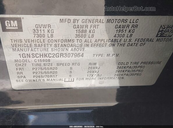 1GNSCHKC2GR307964 2016 CHEVROLET SUBURBAN Black Engine compartment view