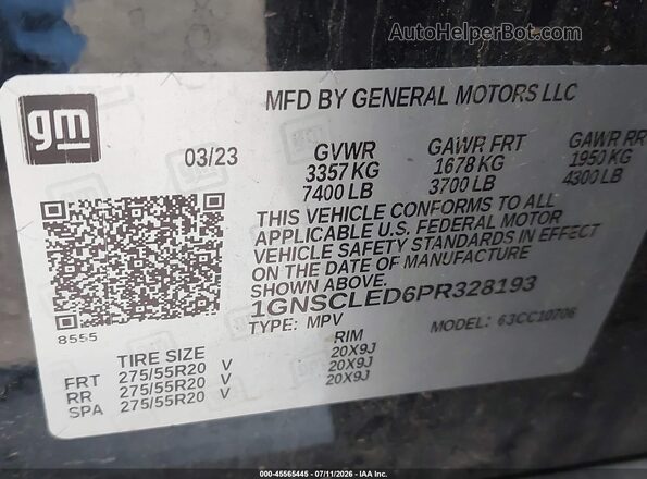 1GNSCLED6PR328193 2023 CHEVROLET TAHOE Black ძრავის განყოფილების ხედი