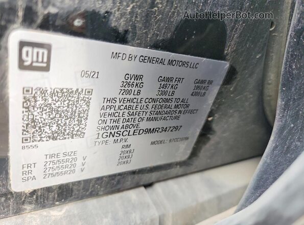 1GNSCLED9MR347297 2021 CHEVROLET TAHOE Black Панорамний вид салону 360°