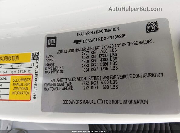 1GNSCLEDXPR485399 2023 CHEVROLET TAHOE White Շարժիչի բաժամունքի տեսք