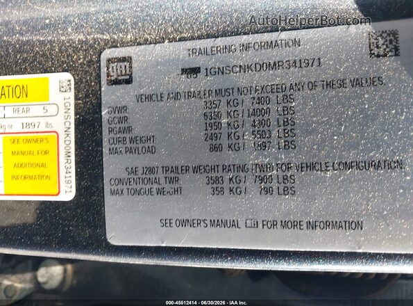 1GNSCNKD0MR341971 2021 CHEVROLET TAHOE Gray Вид підкапотного простору