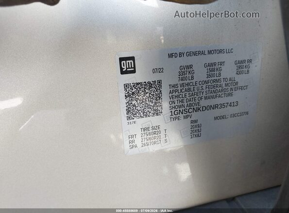 1GNSCNKD0NR357413 2022 CHEVROLET TAHOE Champagne Вид подкапотного пространства