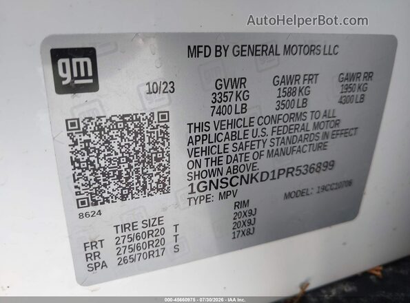 1GNSCNKD1PR536899 2023 CHEVROLET TAHOE Белый Вид подкапотного пространства
