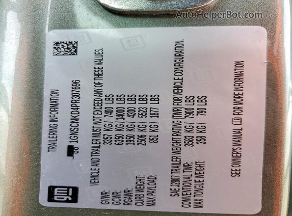 1GNSCNKD4PR307696 2023 CHEVROLET TAHOE Green Widok naklejki z numerem VIN