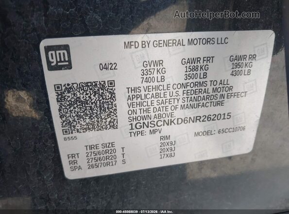 1GNSCNKD6NR262015 2022 CHEVROLET TAHOE Черный Вид подкапотного пространства