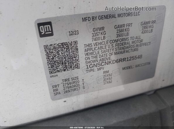 1GNSCNKD6RR125548 2024 CHEVROLET TAHOE White Engine compartment view
