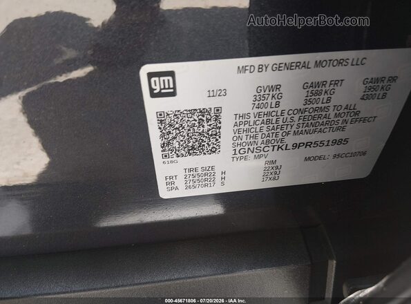 1GNSCTKL9PR551985 2023 CHEVROLET TAHOE Черный Вид подкапотного пространства