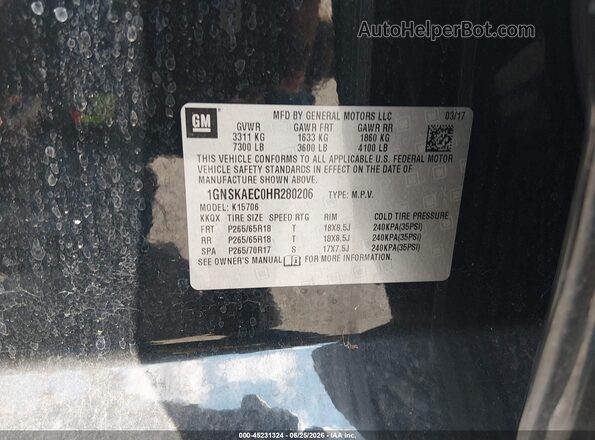 1GNSKAEC0HR280206 2017 CHEVROLET TAHOE Black Vista del compartimento del motor