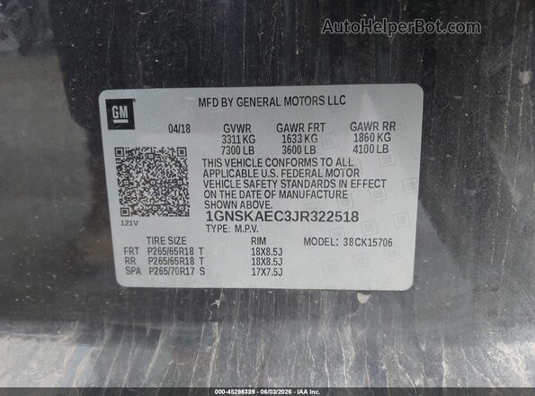 1GNSKAEC3JR322518 2018 CHEVROLET TAHOE Gray Engine compartment view
