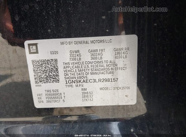 1GNSKAEC3LR298157 2020 CHEVROLET TAHOE Черный Вид подкапотного пространства