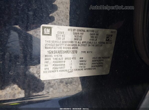 1GNSKAEC6HR312270 2017 CHEVROLET TAHOE Dark Blue Widok komory silnika