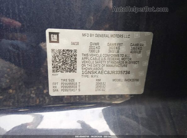 1GNSKAEC8JR335734 2018 CHEVROLET TAHOE Черный Вид подкапотного пространства