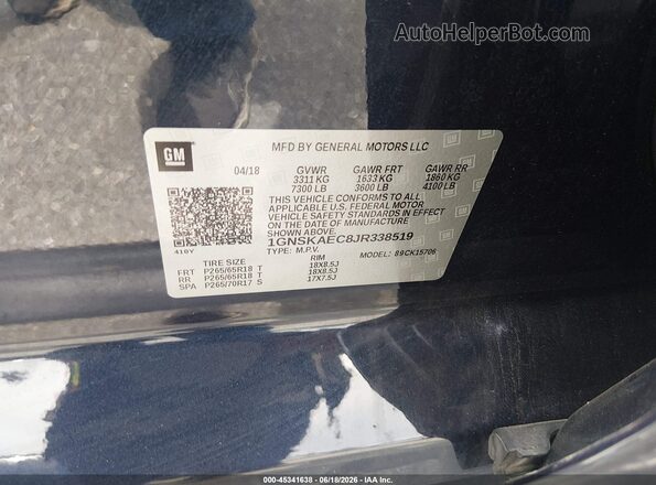 1GNSKAEC8JR338519 2018 CHEVROLET TAHOE Blue Engine compartment view